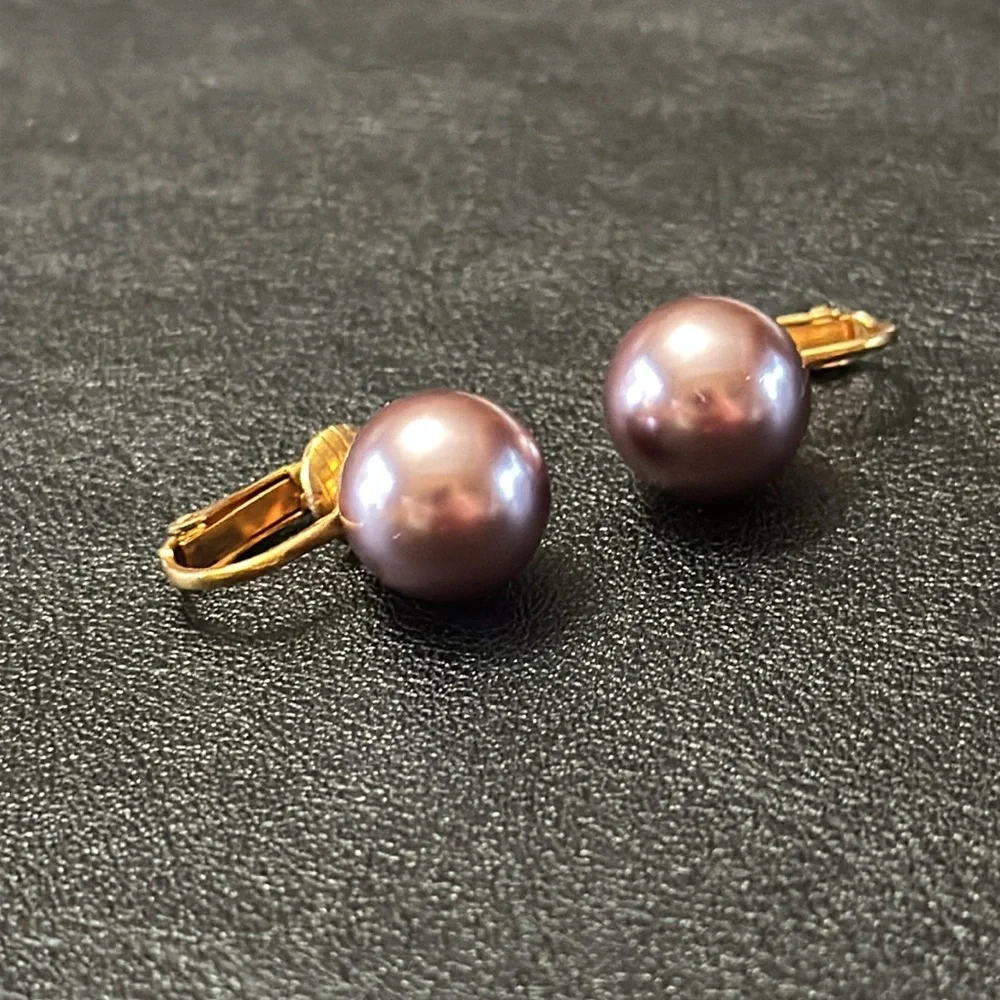 Lavender Pearl Ball Clip On Vintage Earrings